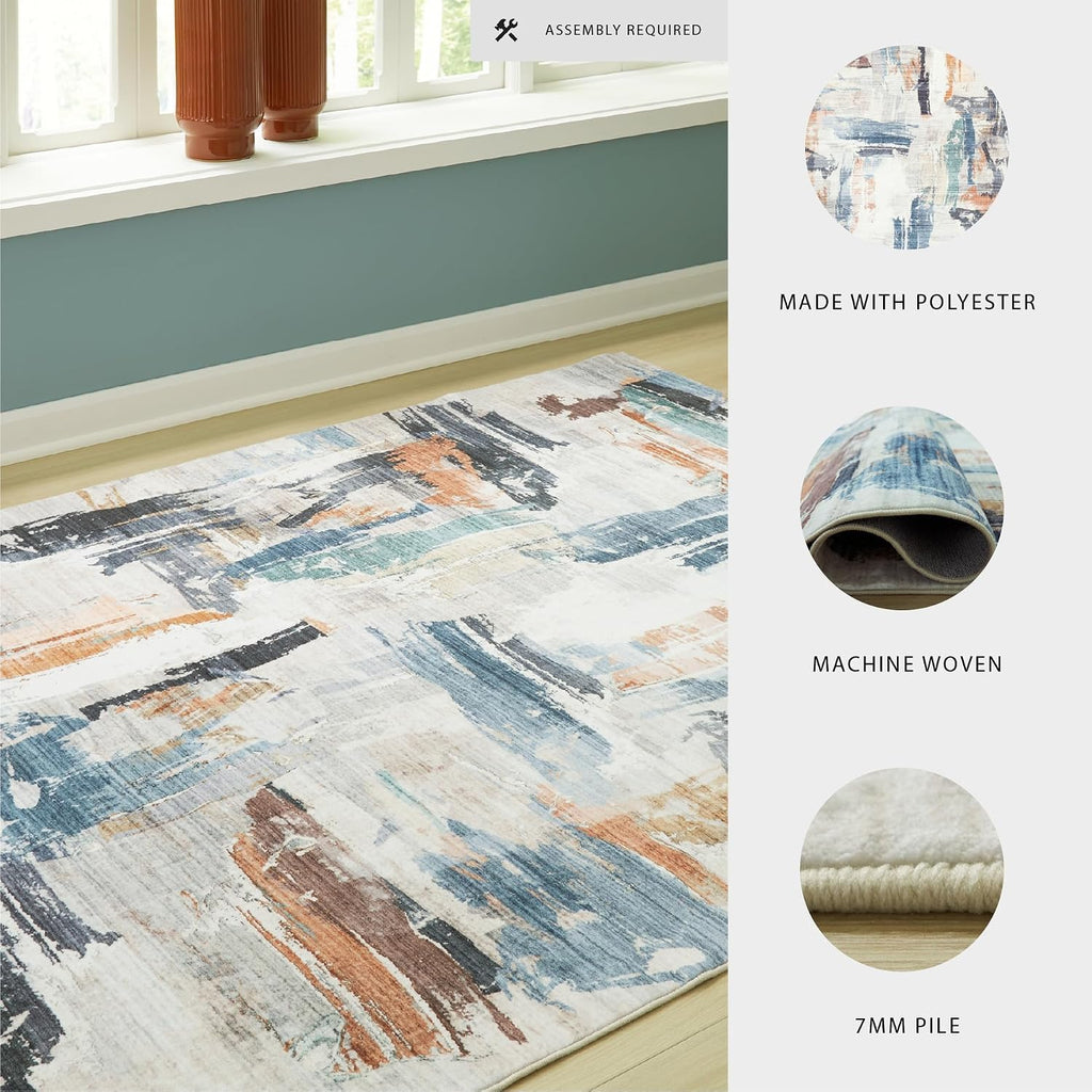 Signature Design by Ashley Washable Area Rug, 8x10, Abstract | 100% polyester with 7 mm medium pile, Abstract contemporary style for living rooms, Hessland Series