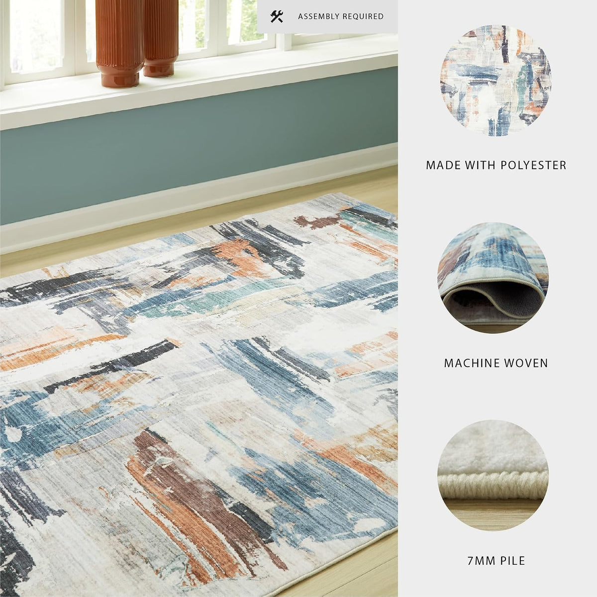 Signature Design by Ashley Washable Area Rug, 8x10, Abstract | 100% polyester with 7 mm medium pile, Abstract contemporary style for living rooms, Hessland Series