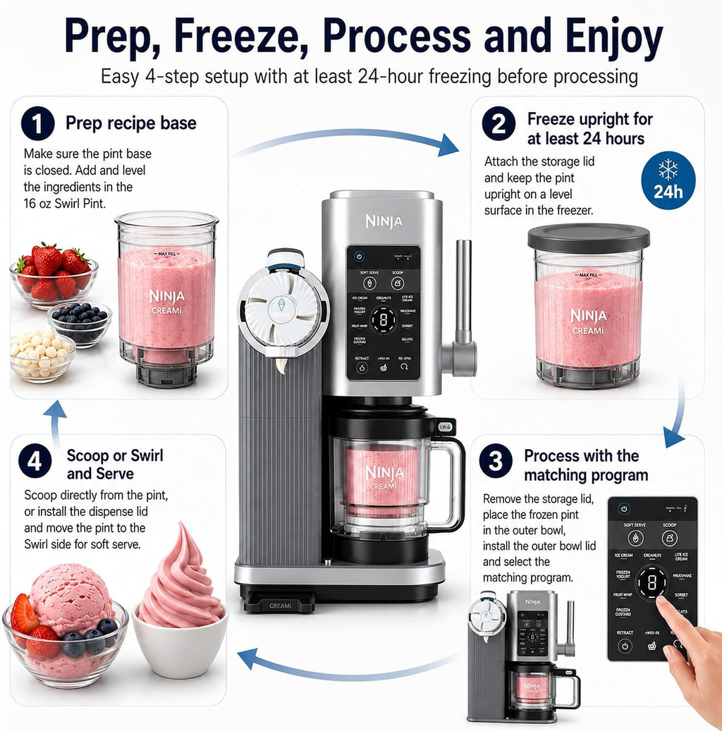 Ninja NC701 CREAMi Swirl 13-in-1 Soft Serve Ice Cream Machine (Renewed) Bundle with 2 YR CPS Enhanced Protection Pack