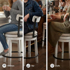Signature Design by Ashley Valebeck Swivel Counter Height Bar Stool, White | Sturdy 24.5-inch seat with nailhead trim, Farmhouse rustic style featuring linen colored polyester, Smooth 360° rotation