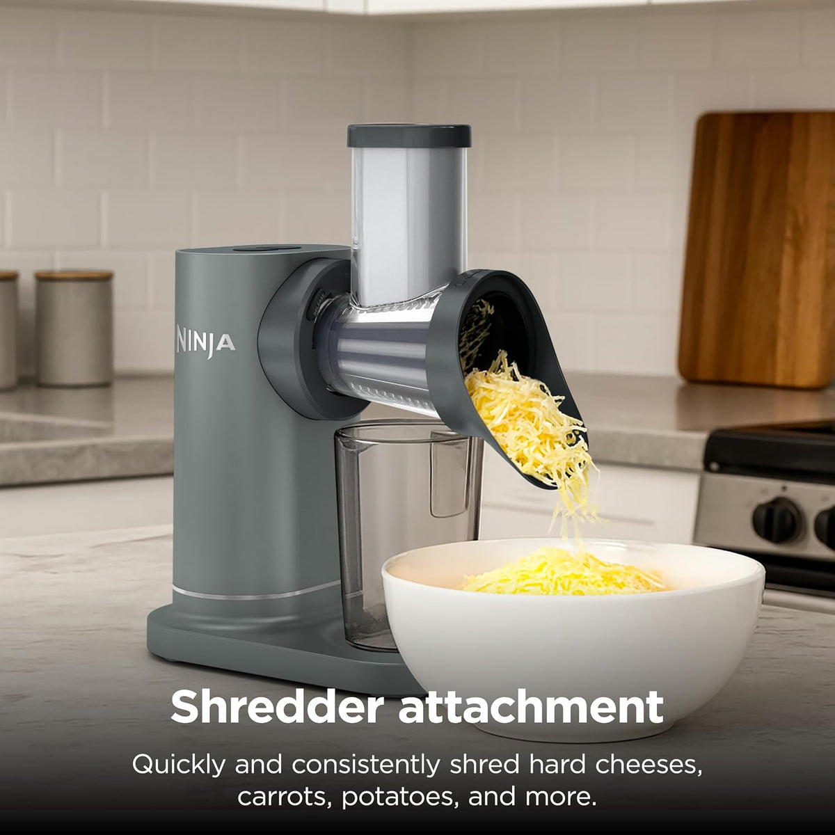 Ninja NeverClog 3-in-1 Juicer, Slicer & Shredder, 32oz Vessel, JC152 | NeverClog auger juices non-stop, plus slicing & shredding attachments. Total Pulp Control, 32-oz vessel, dishwasher safe