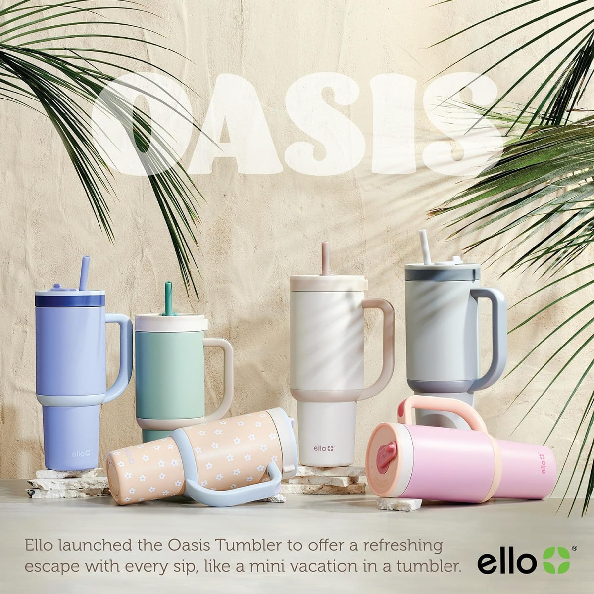 Ello Oasis 30oz Tumbler with Handle & Retracting Straw | Reusable Insulated Stainless Steel Cup 100% Leakproof | Gifts for Teens Women Men | Keeps cold for 23 Hours | Cup Holder Friendly | Black