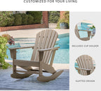 Signature Design by Ashley Sundown Treasure HDPE Outdoor Rocking Chair | All-weather HDPE resin Adirondack chair with built-in cup holder, Classic slat-back design for porches and patios