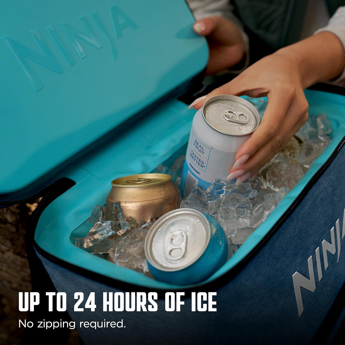 Ninja FrostVault™ Go Backpack Cooler, Dry Storage, Waterside Wind Down | Ninja FrostVault Go soft cooler, stays cool for hours with a leakproof, easy-access lid, and carries like a backpack