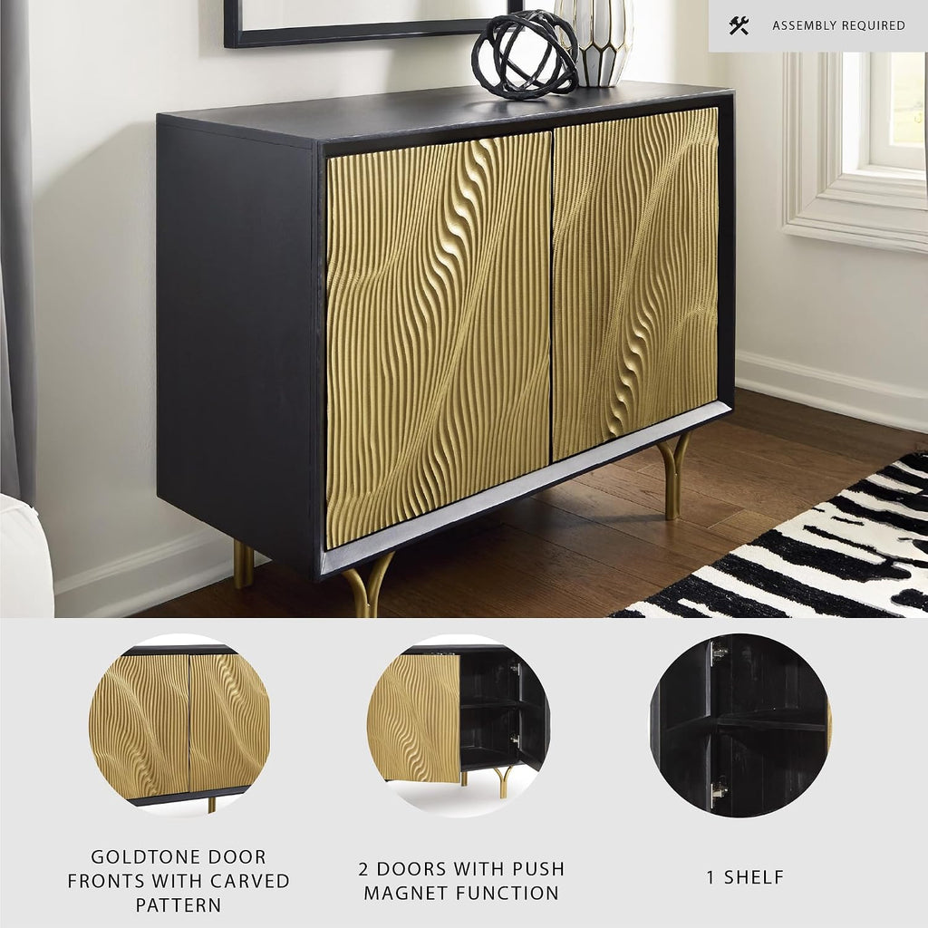 Signature Design by Ashley Tayner Contemporary Accent Cabinet with 2 Doors and 1 Shelf, Black & Metallic