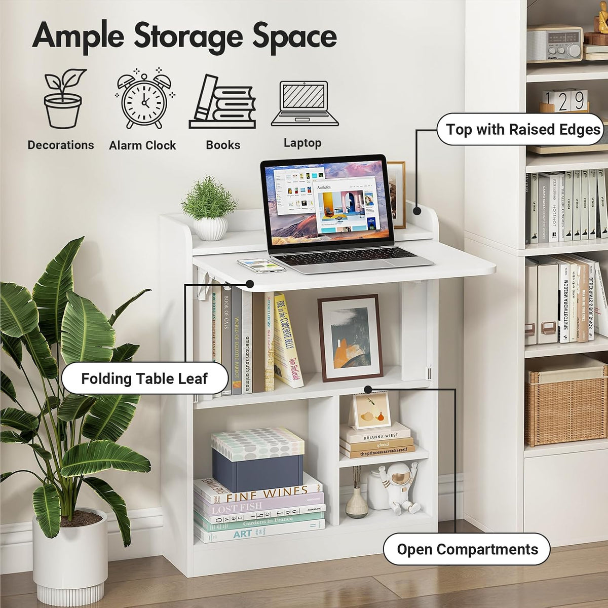Wall Mounted Table Folding Desk,Drop Leaf Floating Table w/4 Storage Shelve