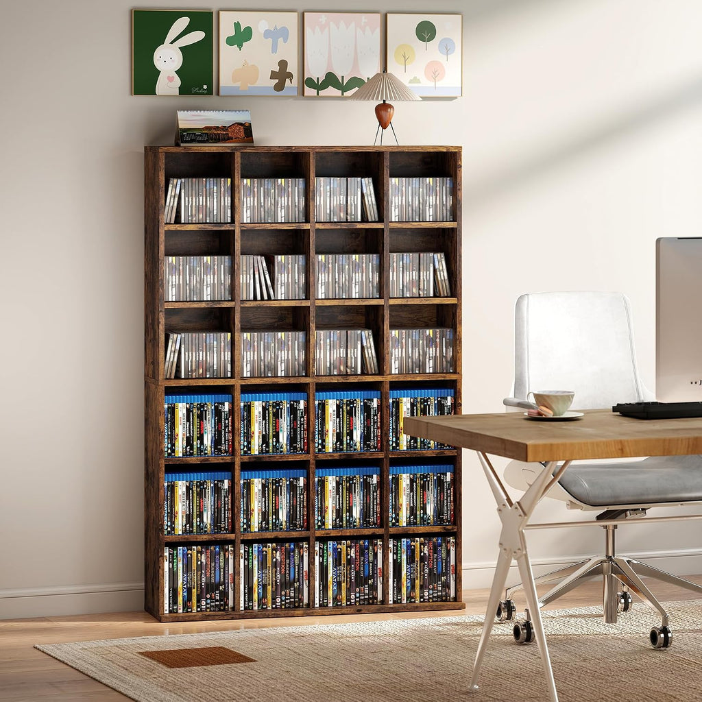 HOMCOM Tall 456 CD/ 336 DVD Storage Unit 89 x 130.5 cm Rustic Brown