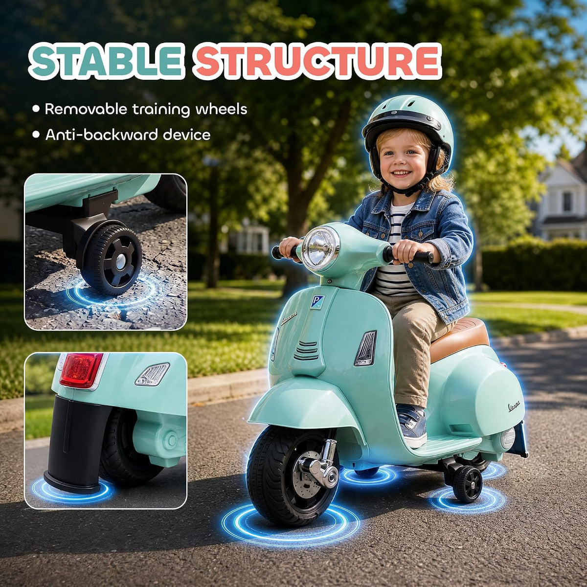 HOMCOM Licensed Vespa 6V Ride On Motorcycle for Kids Max. 25KG Green