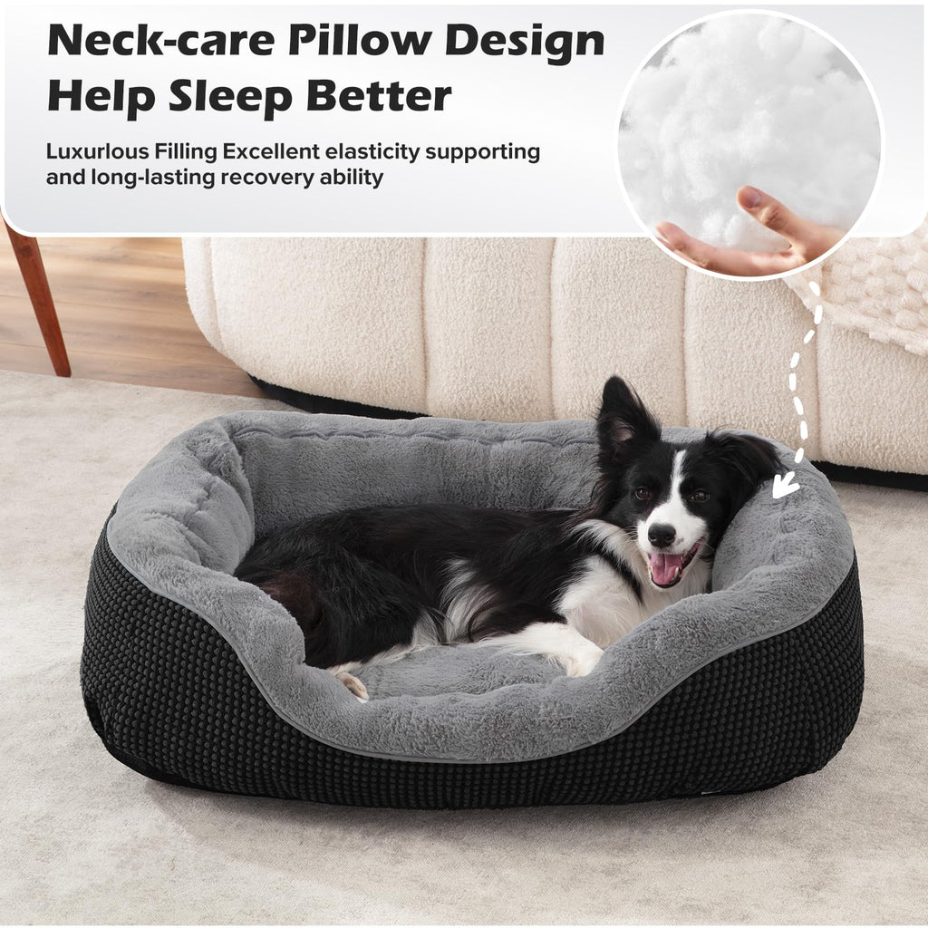INVENHO Medium Dog Beds for Medium Dogs Washable, Rectangle Dog Bed Medium Size Dog, Orthopedic Dog Bed, Warming Soft Calming Sleeping Puppy Bed Durable Pet Bed with Anti-Slip Bottom M(30"x24"x9")