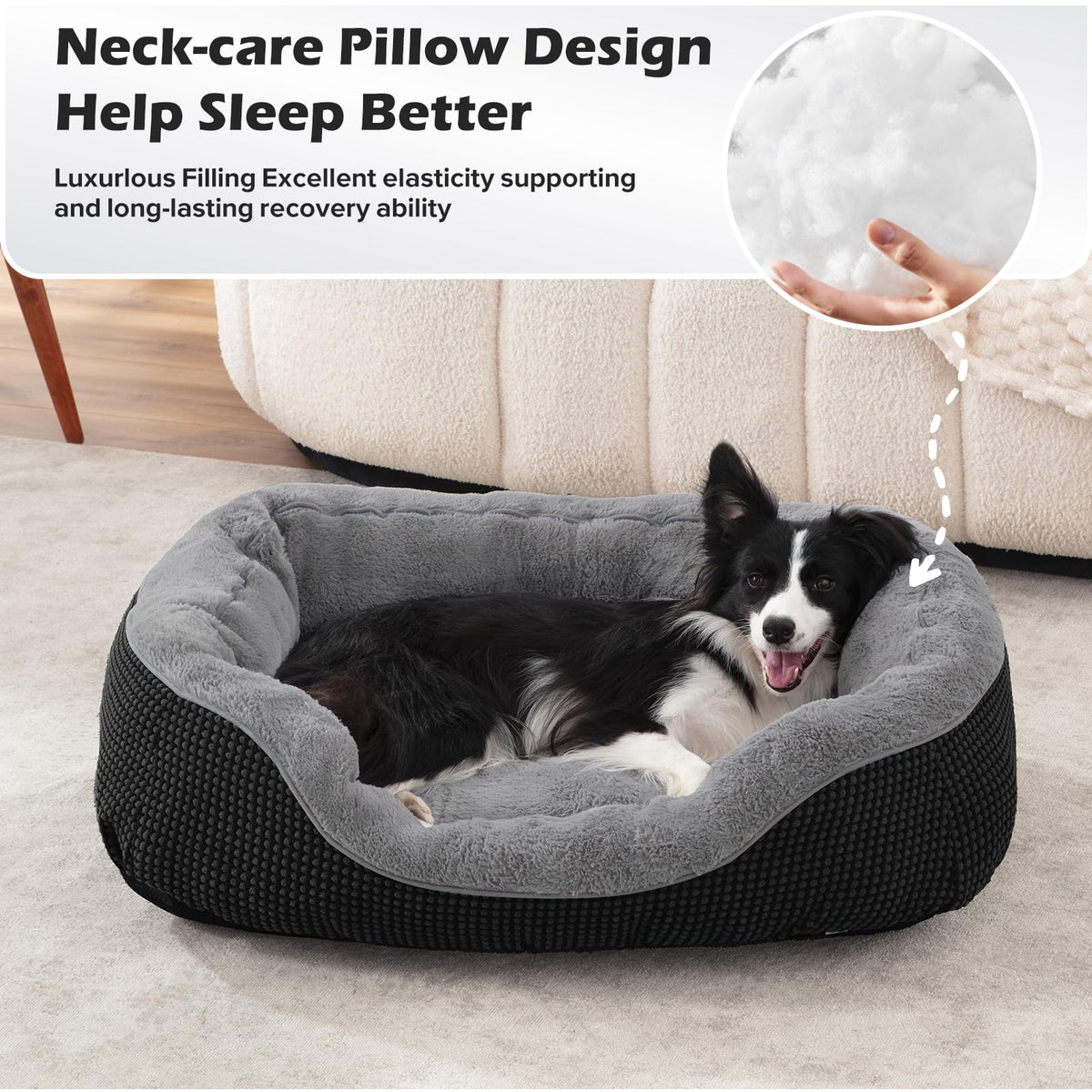 INVENHO Medium Dog Beds for Medium Dogs Washable, Rectangle Dog Bed Medium Size Dog, Orthopedic Dog Bed, Warming Soft Calming Sleeping Puppy Bed Durable Pet Bed with Anti-Slip Bottom M(30"x24"x9")