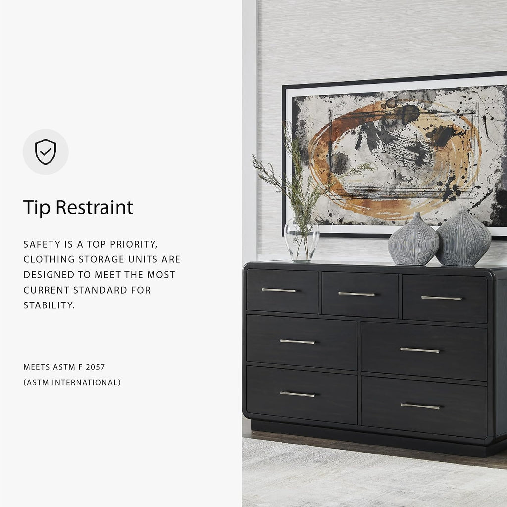 Signature Design by Ashley Rowanbeck Dresser, Black Wood 7 Drawer Chest for Bedroom, Hardwood Solids and Ash Veneer, Contemporary Storage for Master Suites, Black, 64" W