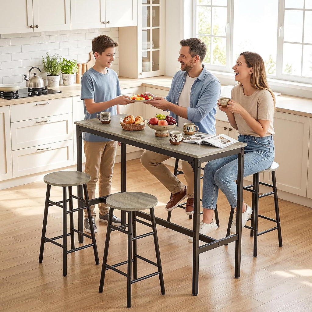 HOMCOM 5 Piece Bar Table Set w/ 4 Stools for Small Space, Grey Wood Effect