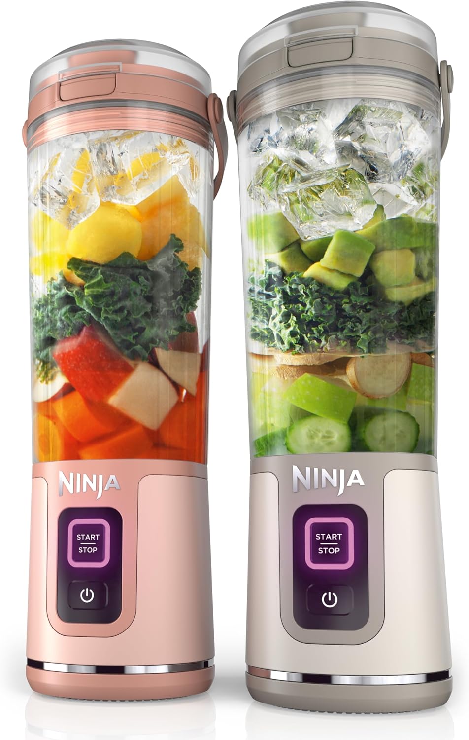 Ninja Blast Two-Pack Portable Blender, 18oz, Peach & Stone, BC155PS | Two cordless Ninja Blast Portable Blenders. USB-C rechargeable, BlastBlade crushes ice. Leakproof, dishwasher safe.