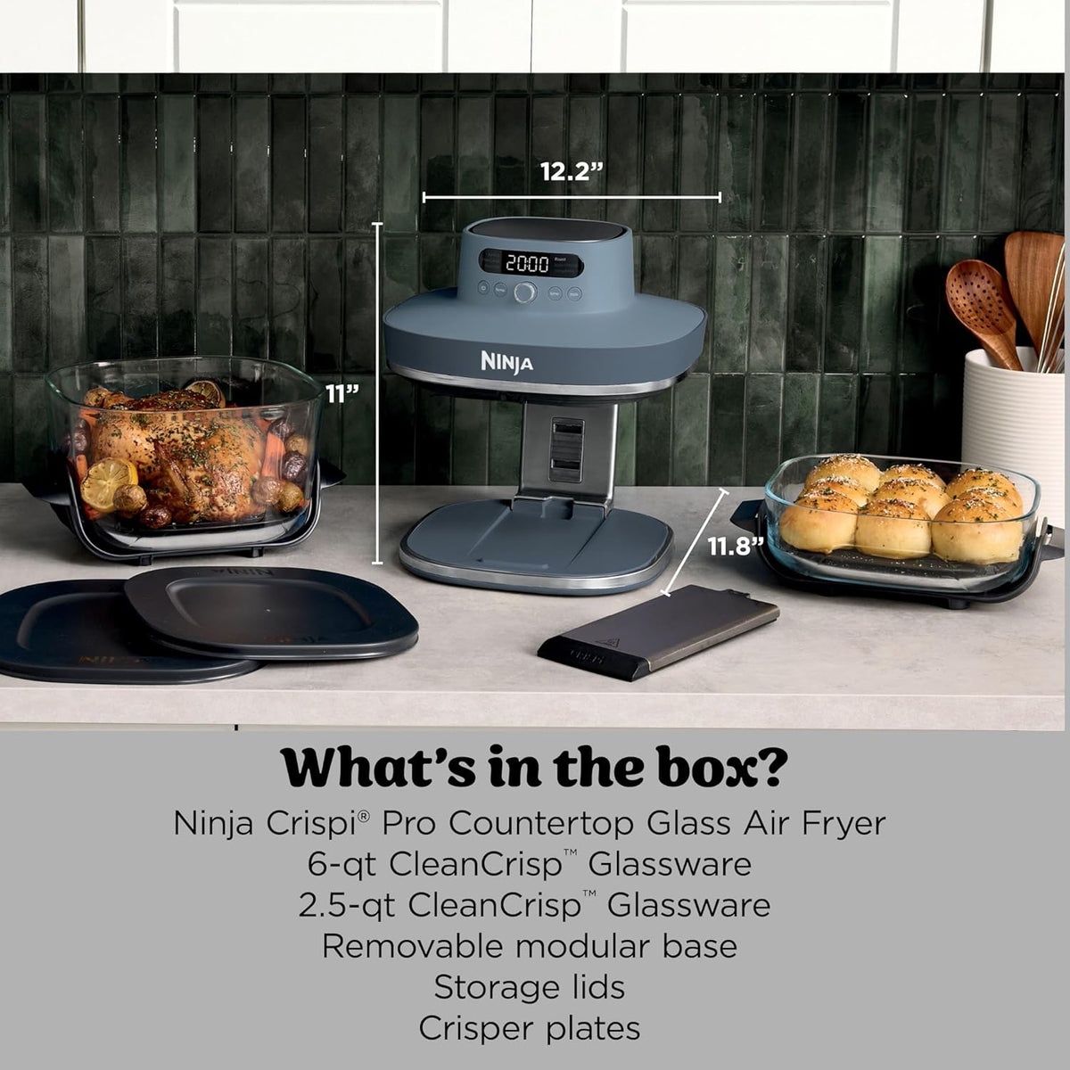 Ninja Crispi Pro Glass Air Fryer, 6-in-1, Cyberspace, AS101CY | Max crisp, air fry, bake, roast, recrisp, dehydrate, 1800W, 450F max, 6Qt, 2.5Qt containers