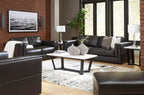 Signature Design by Ashley Amiata Black Leather and Faux Leather Ottoman, Fully Assembled Coffee Table Alternative, Rectangular Footrest Bench for Living Room, Onyx, 44" W x 24" D x 17" H