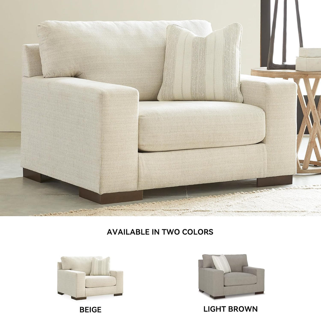 Signature Design by Ashley Oversized Accent Chair and a Half, Birch Beige | Plush textured polyester chenille with track arms, Sag-resistant platform foundation, Reversible cushions, Maggie Series