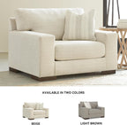 Signature Design by Ashley Oversized Accent Chair and a Half, Birch Beige | Plush textured polyester chenille with track arms, Sag-resistant platform foundation, Reversible cushions, Maggie Series