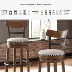 Signature Design by Ashley Valebeck Swivel Bar Stool with Back, 30 in | Wood & engineered wood, 360-degree swivel, Linen colored polyester, Rustic farmhouse style, 250 lb capacity