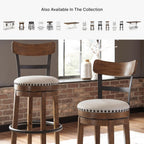 Signature Design by Ashley Valebeck Swivel Bar Stool with Back, 30 in | Wood & engineered wood, 360-degree swivel, Linen colored polyester, Rustic farmhouse style, 250 lb capacity