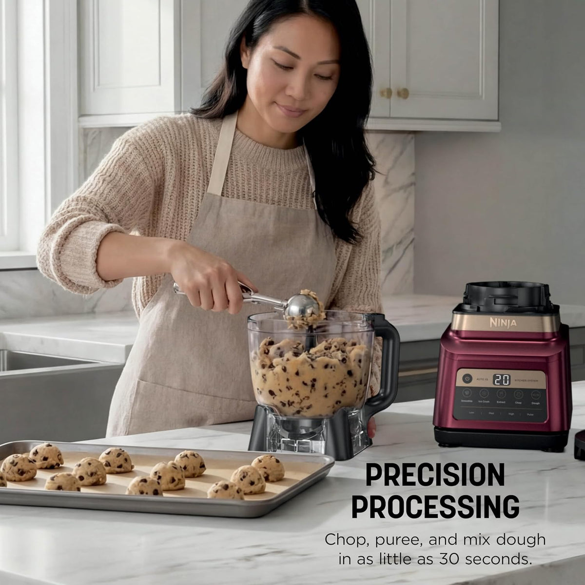 Ninja Professional Plus Kitchen System, 1400WP, Auto-iQ, Red, BN801RD1BRN | 5 functions for smoothies, chopping & dough with Auto-iQ. 72-oz blender pitcher, 64-oz processor, (2) 24-oz cups.