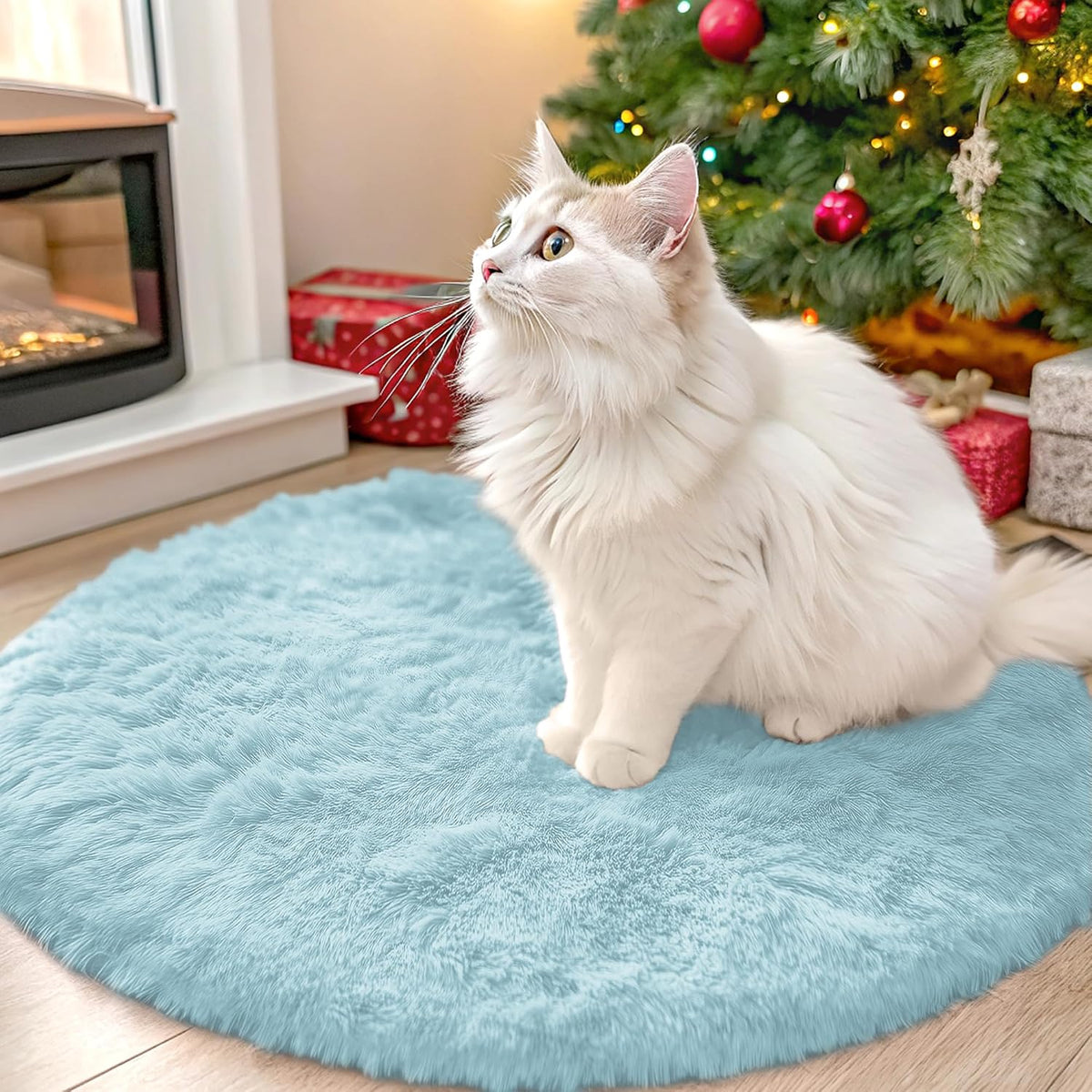 OLANLY Beige Round Rugs for Bedroom - Machine Washable, 4 ft Circle Area Rugs for Living Room, Soft and Fluffy Shaggy Carpet for Teen Girls and Boys, Nursery Rooms, Dorms, Home Decor Aesthetic