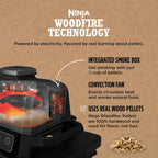 Ninja Woodfire™ Pro Outdoor Grill with Built-in Thermometer, OG751 | Ninja Woodfire Pro Grill uses wood pellets & electric power, with a built-in thermometer for perfect, no-guesswork cooking