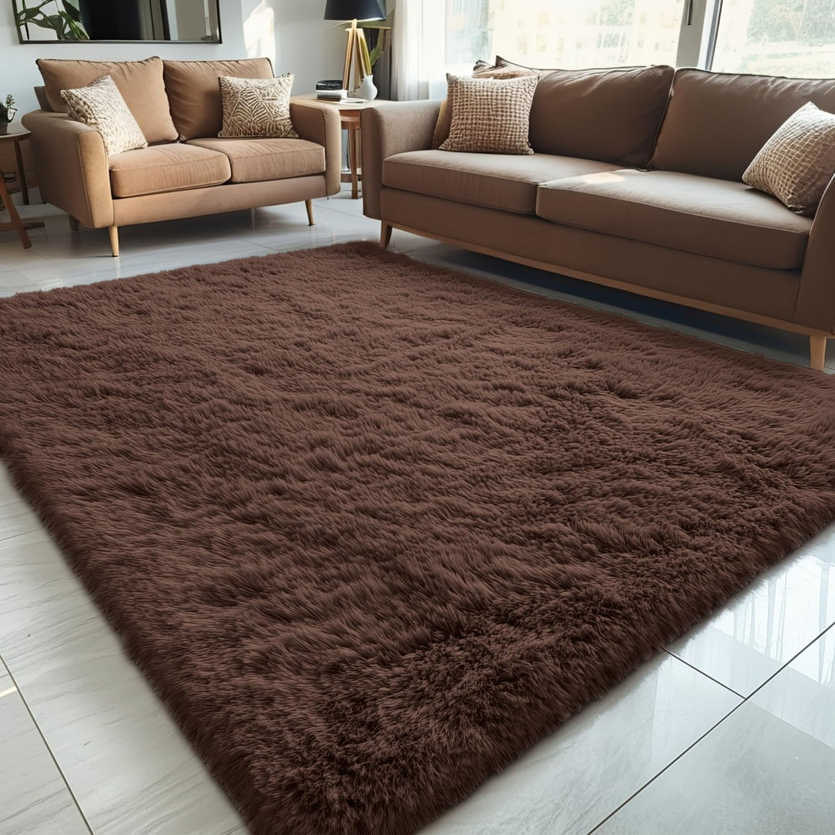 OLANLY Beige Round Rugs for Bedroom - Machine Washable, 4 ft Circle Area Rugs for Living Room, Soft and Fluffy Shaggy Carpet for Teen Girls and Boys, Nursery Rooms, Dorms, Home Decor Aesthetic
