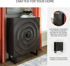 Signature Design by Ashley Fosterman Tall Sunburst Accent Cabinet, Black | Carved sunburst doors, Solid and engineered wood, 15-minute easy assembly, Storage credenza