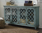 Signature Design by Ashley Mirimyn 4-Door Accent Cabinet, Antique Teal | Veneers, wood and engineered wood construction, Versatile TV stand or dining buffet, Adjustable shelves