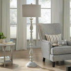 Signature Design by Ashley Bernadate Floor Lamp for Living Room, Whitewash | Fabric drum shade, 130-in power cord, 3-way switch, Cast resin construction, 14 lbs, 61-in height