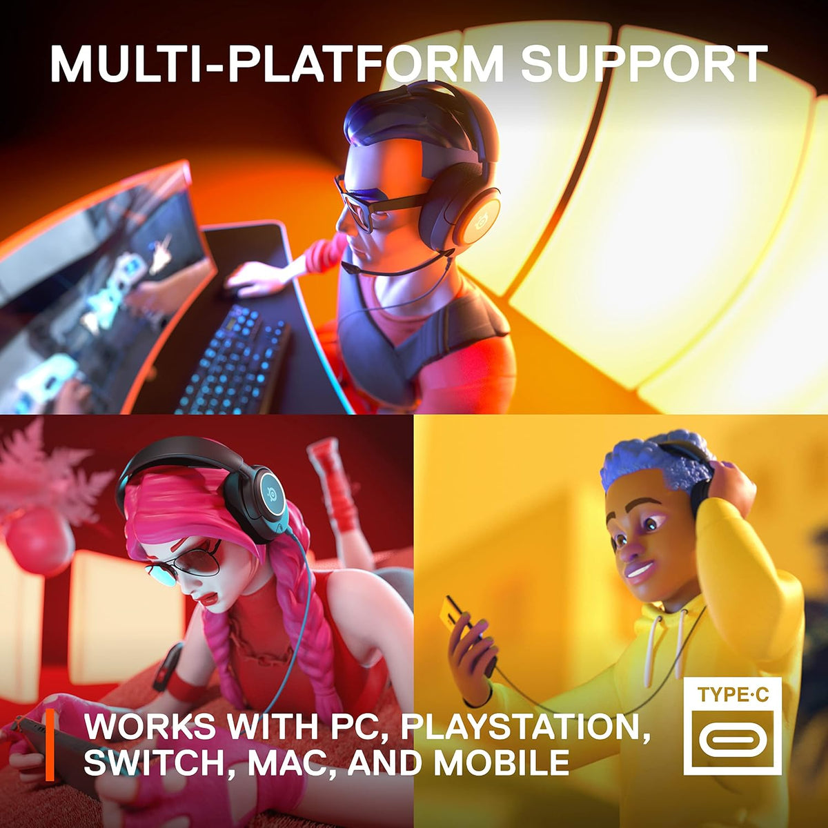 SteelSeries Arctis Nova 3 - USB-C Gaming Headset for PC, PS4, PS5 & Switch - RGB Lights - Hi-Fi Drivers - 360° Spatial Audio - AirWeave Memory Foam Earcups - Super Lightweight - ClearCast Gen 2 Mic