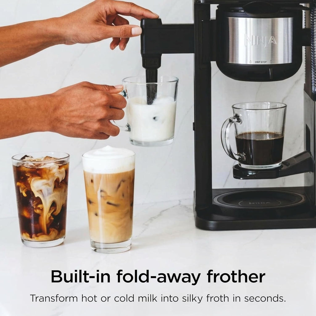 Ninja Coffee Maker, 10-Cup Carafe, Fold-Away Frother, Black, CM401 | Permanent Filter & Removable, Dishwasher Safe Reservoir, 6 Brew Styles, 8 Cup to Travel Mug to Pot Sizes
