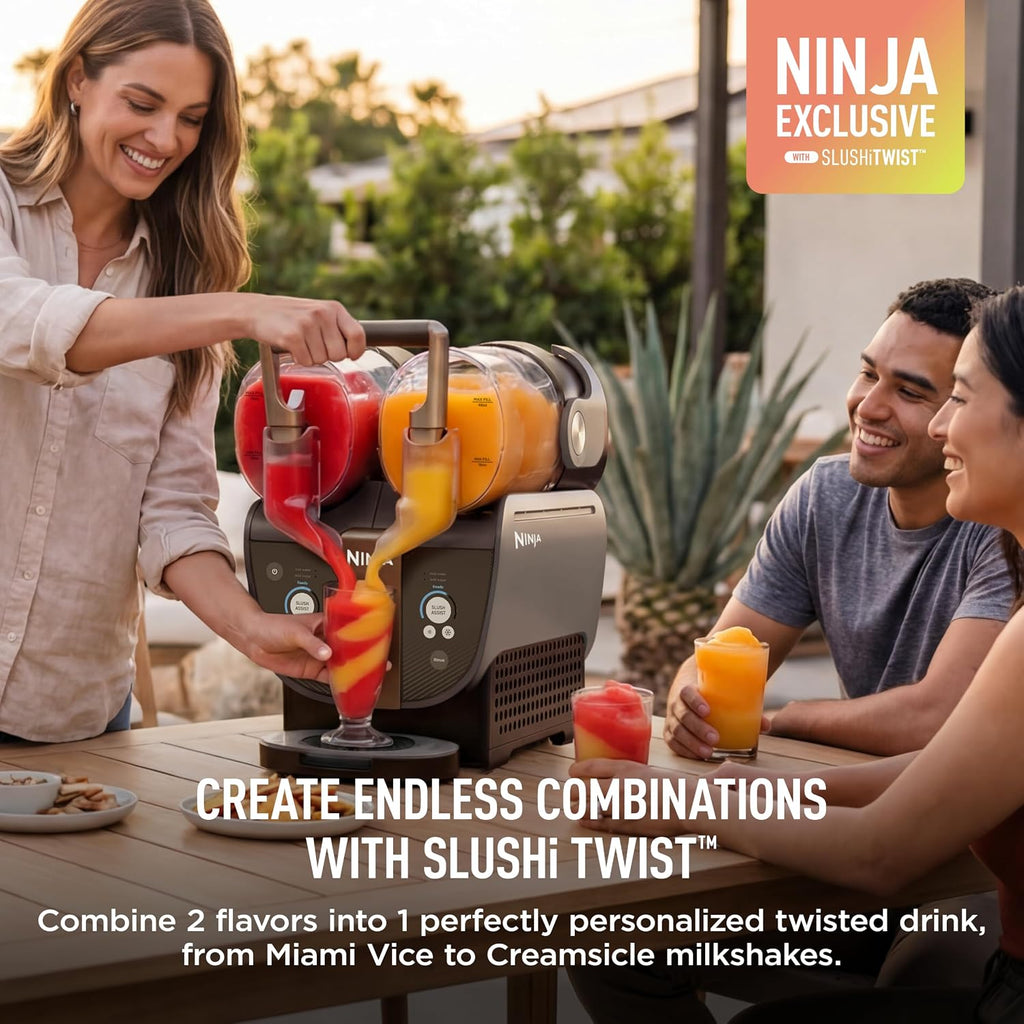 Ninja SLUSHi Twist Smart Frozen Drink Maker with Dual SlushAssist, FS701GN | 2 SLUSHI MACHINES IN 1, Serve separately or twist together, Dual SlushAssist Technology, 10+ Servings, two 72 oz vessel
