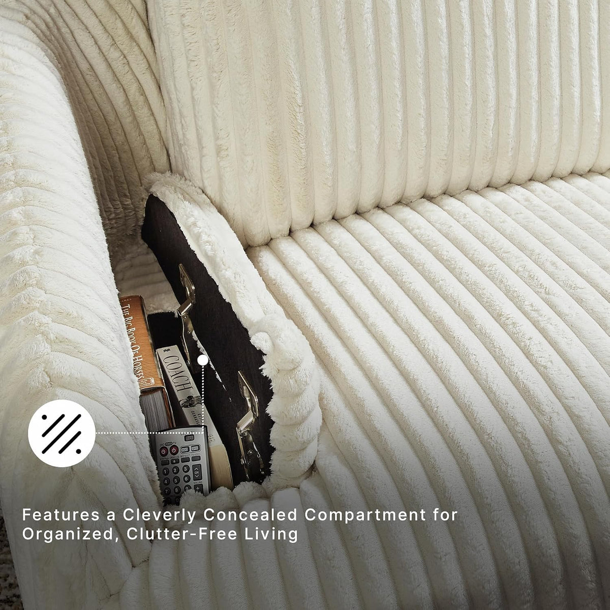 Signature Design by Ashley Oversized Swivel Glider Recliner, Ivory | Hidden armrest storage, Soft polyester cord, Smooth 360-degree rotation, Rocking chair motion, Tie-Breaker Series