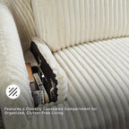 Signature Design by Ashley Oversized Swivel Glider Recliner, Ivory | Hidden armrest storage, Soft polyester cord, Smooth 360-degree rotation, Rocking chair motion, Tie-Breaker Series