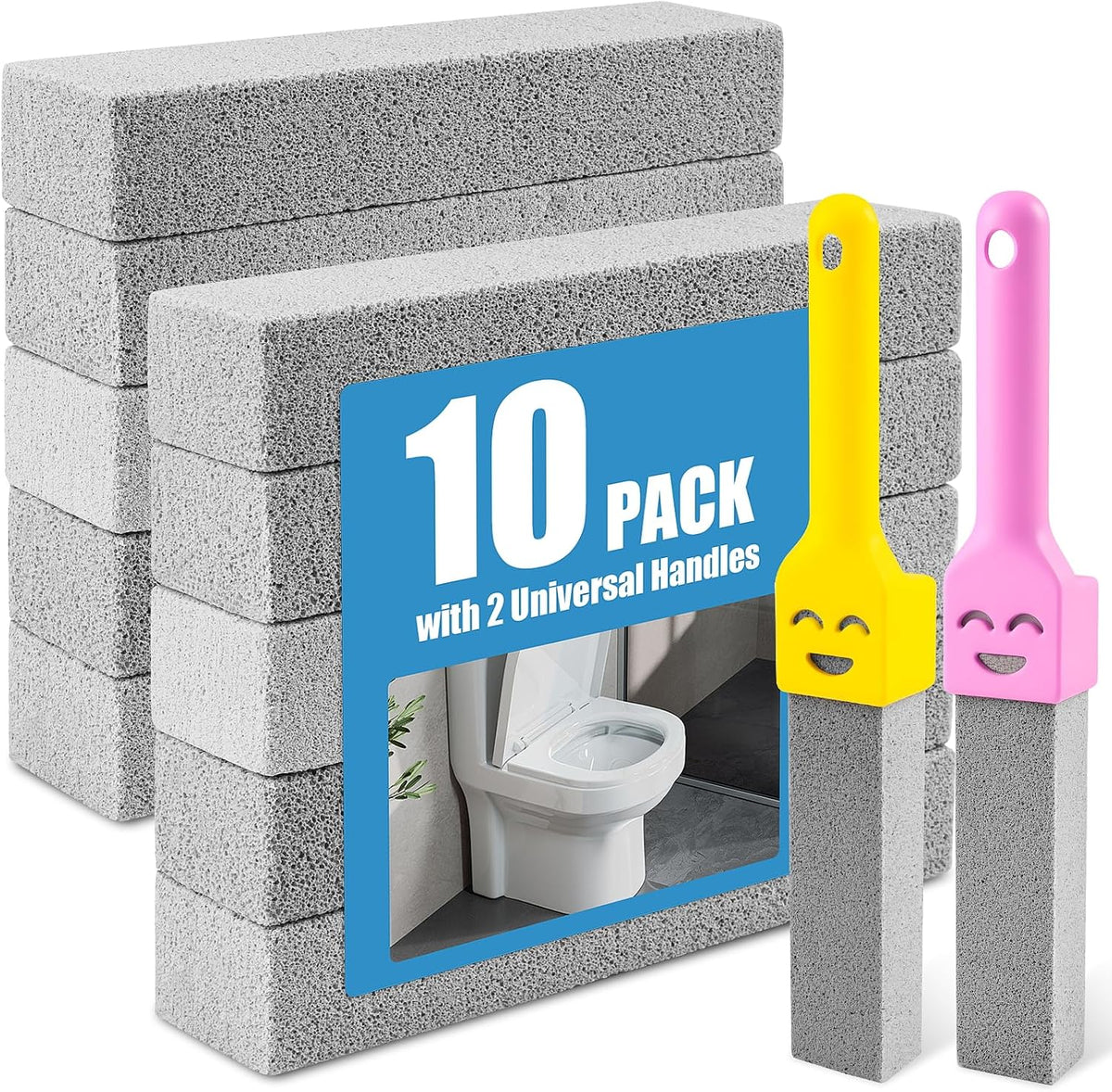 38 Pack Pumice Stone with 2 Handles, Toilet Bowl Cleaner Ring Remover, Pumice Stone for Toilet Cleaning, Bathtub, Grill, Pool, Sinks, Stove Grates - Reusable Scouring Stones Cleaner
