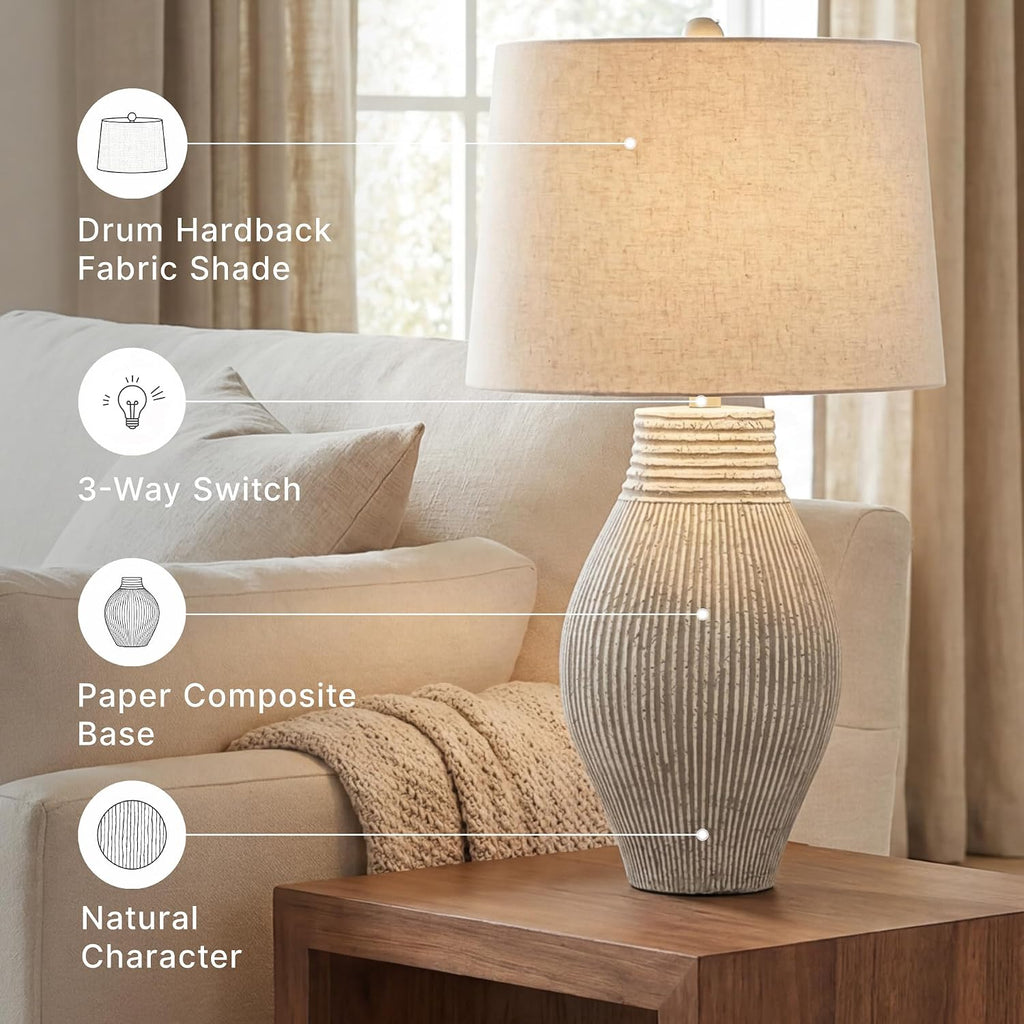 Signature Design by Ashley Layal 29" Table Lamp, Living Room, Beige | Textured paper composite base with 16-inch modified drum shade, 3-way switch for side accents, Stable 10-lb base