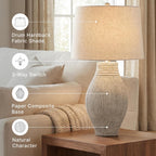 Signature Design by Ashley Layal 29" Table Lamp, Living Room, Beige | Textured paper composite base with 16-inch modified drum shade, 3-way switch for side accents, Stable 10-lb base