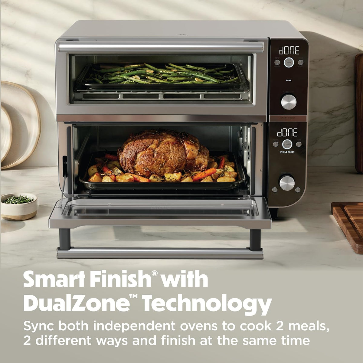 Ninja Double Oven Pro Smart XL, 30.2 Qt, 12-in-1, Stainless Steel, DCT801 | DualZone, Smart Finish, Fits 4.5 lb chicken, Air fry, bake, broil, roast, toast, pizza