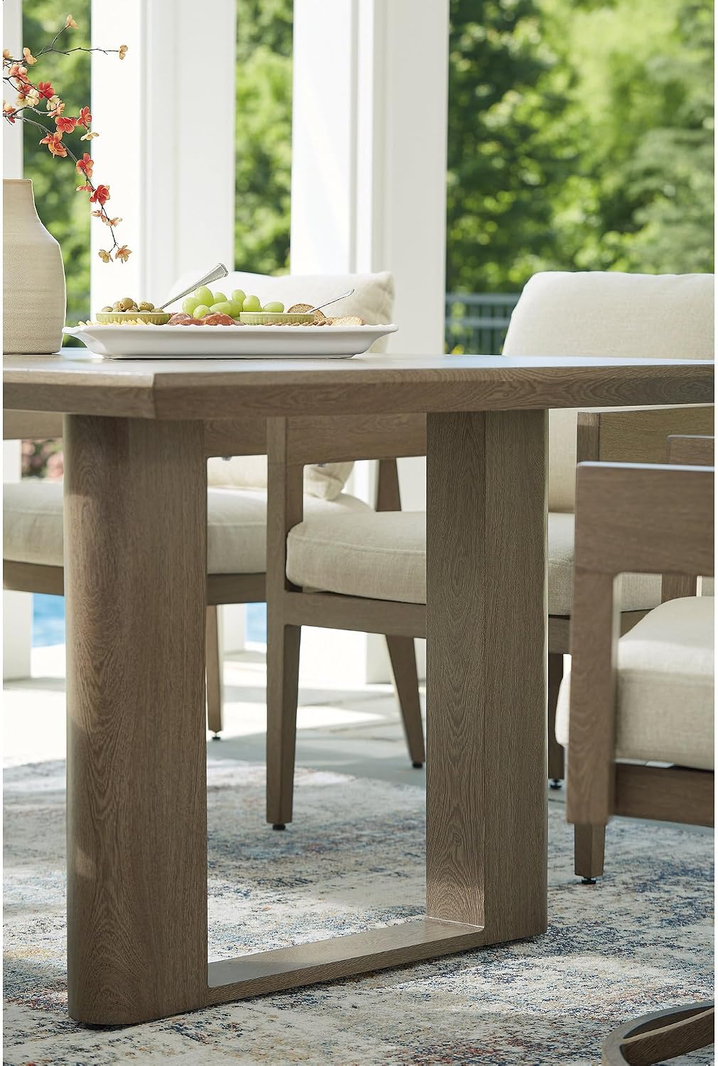 Signature Design by Ashley Serene Bay 6-Person Outdoor Dining Table | 84-inch rectangular patio dining table with wood-look finish, Rust-resistant aluminum frame, Built-in umbrella hole