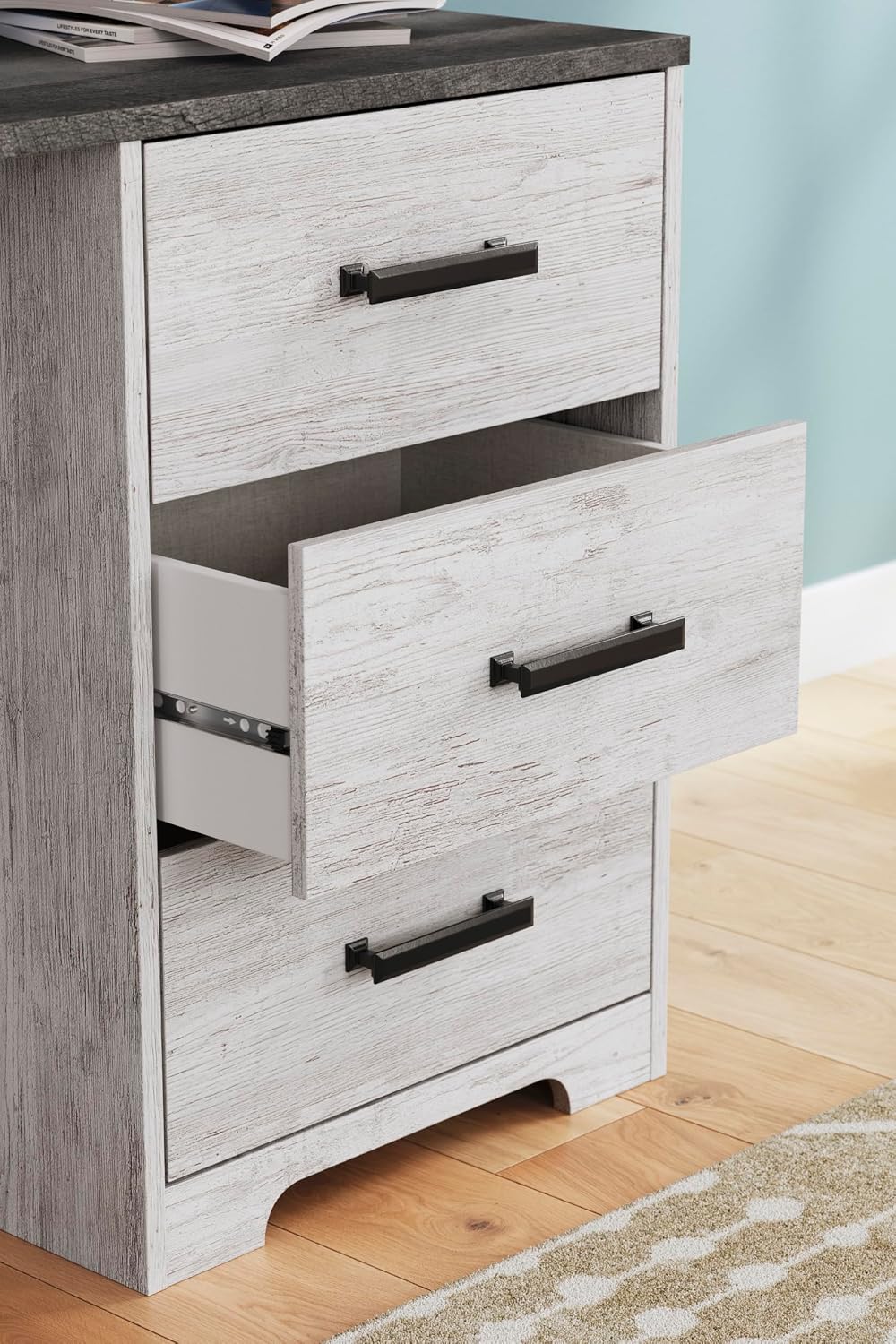Signature Design by Ashley Farmhouse Desk with Drawers, 54", White & Gray | Engineered wood, 3 smooth-gliding drawers, Fully finished back, 19 in depth, Modern farmhouse style, Shawburn Series