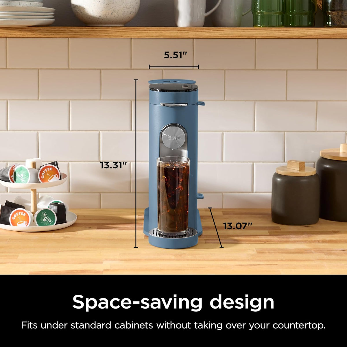 Ninja Pods & Grounds Iced Coffee Maker, K-Cup Pod Compatible, Blue, PB041BL | Single-Serve, Brews Grounds, Compact Design, 56-oz. Reservoir, 6-oz. Cup to 24-oz. Travel Mug Brew Sizes