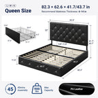 Allewie Queen Size Storage Bed Frame with 4 Underbed Drawers, Upholstered Platform Bed with Adjustable Headboard, Diamond Button Tufted, Easy Assembly, Noise-Free, No Box Spring Needed, Black