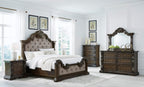 Signature Design by Ashley Maylee King Size Bed Frame and Headboard, Brown | Traditional panel bed, High 83-inch headboard, Brown button-tufted upholstery, Master bedroom statement piece