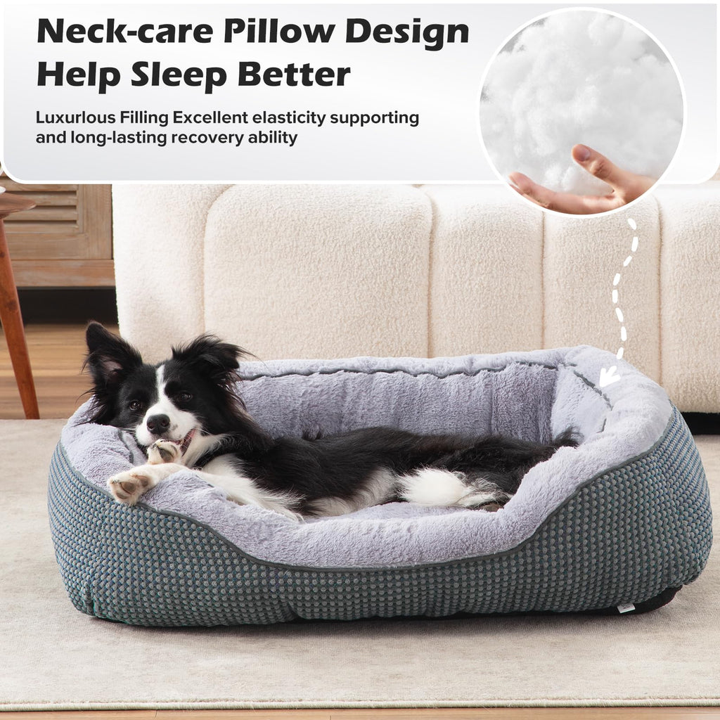 INVENHO Medium Dog Beds for Medium Dogs Washable, Rectangle Dog Bed Medium Size Dog, Orthopedic Dog Bed, Warming Soft Calming Sleeping Puppy Bed Durable Pet Bed with Anti-Slip Bottom M(30"x24"x9")