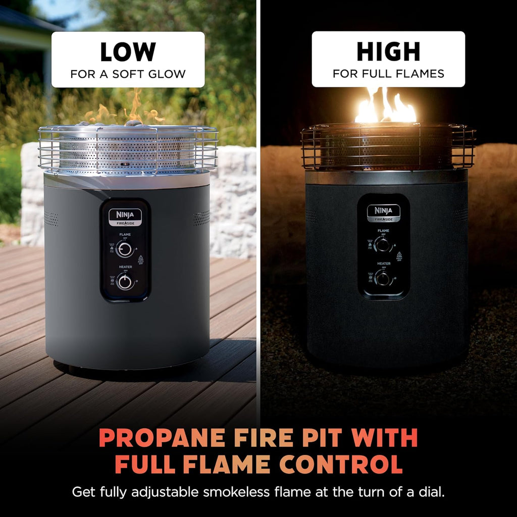 Ninja Fireside360 Fire Pit & Heater, 80,000 BTU, 3 Modes, Push Start, Gray | Ninja Fireside360 offers flame, heat, or both with up to 80,000 BTUs, hassle-free dial control, and smokeless design