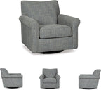 Signature Design by Ashley Renley Tweed Glider Swivel Accent Chair, Ash | Multi-tonal polyester, rayon, and acrylic upholstery, 360-degree rotation for living rooms and home offices