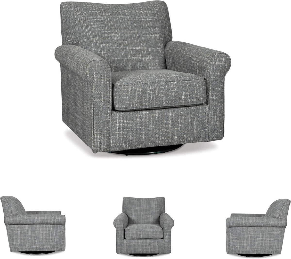 Signature Design by Ashley Renley Tweed Glider Swivel Accent Chair, Ash | Multi-tonal polyester, rayon, and acrylic upholstery, 360-degree rotation for living rooms and home offices
