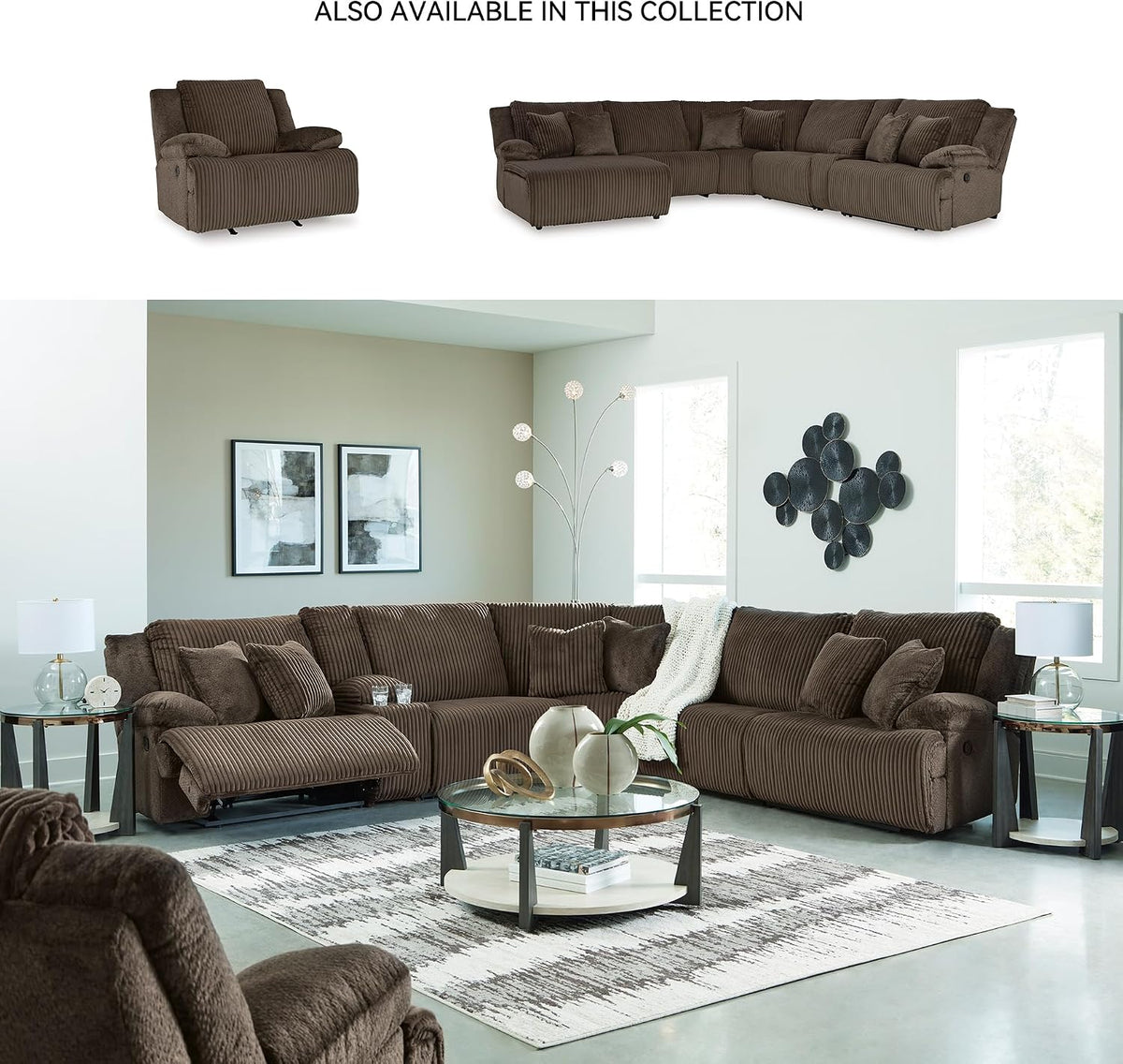 Signature Design by Ashley Top Tier Rocker Recliner Chair, Oversized Wide Seat, Cozy Corduroy Velvet Polyester Upholstery, Manual Pull Tab Lounge Chair for Living Room, No Assembly Required, Chocolate