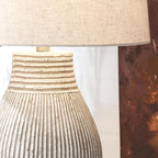 Signature Design by Ashley Layal 29" Table Lamp, Living Room, Beige | Textured paper composite base with 16-inch modified drum shade, 3-way switch for side accents, Stable 10-lb base